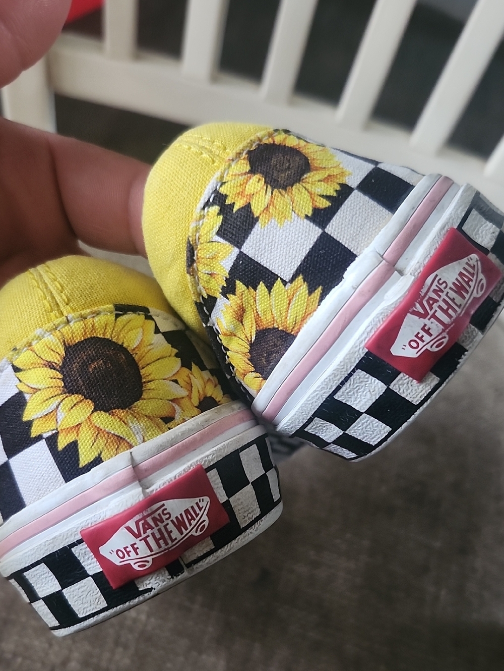 Vans Slip-On Sunflower Checkerboard Sneakers - Yellow, Black, Pink - Picture 6 of 10